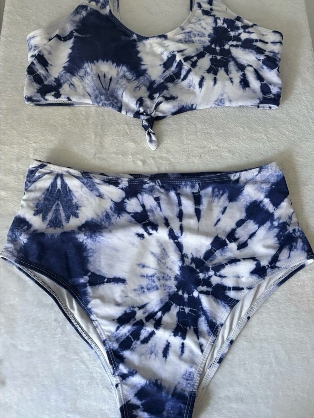 Navy Tie-Dye High-Waist Bikini Set